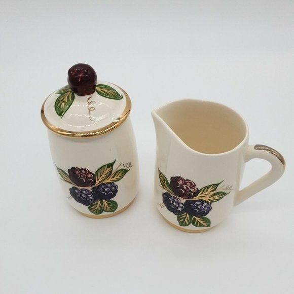 Creamer Jam Sugar Jar Vintage Knotts Berry Farm Buena Park CA Hand Painted Berry - Picture 2 of 12